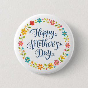 Badge Rond 5 Cm Simple Bonne Fête des Mères Floral Calligraphie