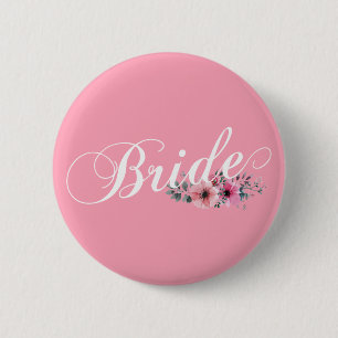 Badge Rond 5 Cm Simple Bride Floral Calligraphy   Épinglette