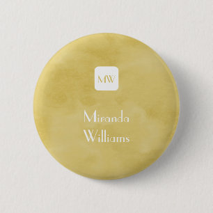 Badge Rond 5 Cm Simple et chic Goldenrod Yellow Monogramme et nom