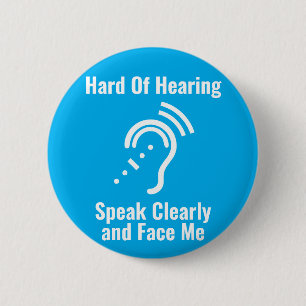 Badge Rond 5 Cm Simple Malentendant Bleu