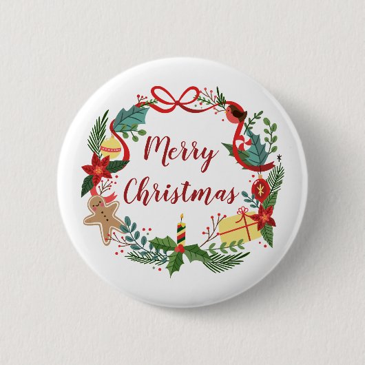 Badge Rond 5 Cm Simple Merry Christmas Wreath | Bouton d'épingle (Devant)