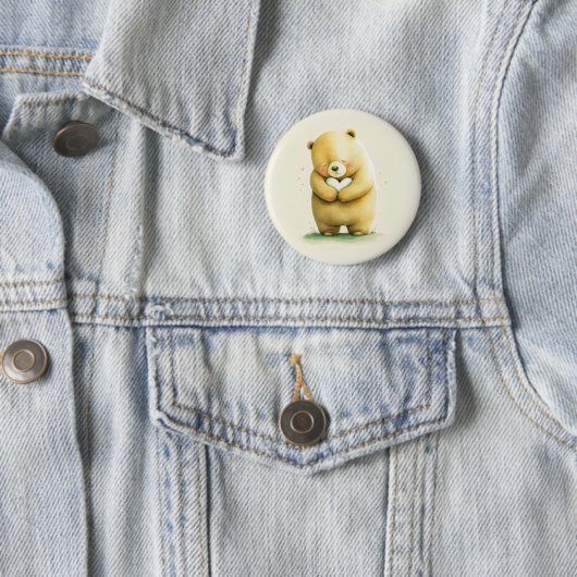 Badge Rond 5 Cm Simple mignonne ours triste tenant une oeuvre card (En situation)