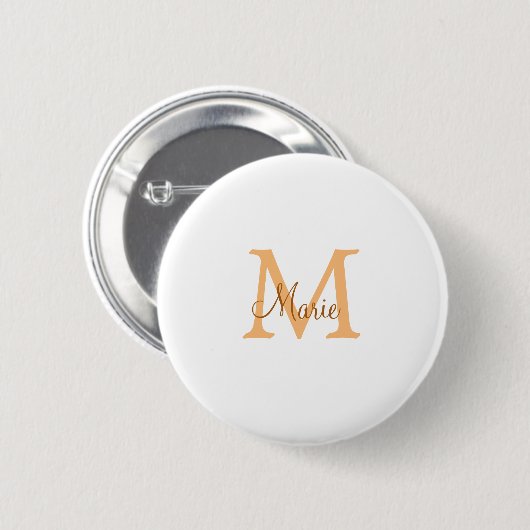 Badge Rond 5 Cm simple minimum ajouter nom monogramme orange brun (Devant & derrière)