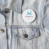 Badge Rond 5 Cm simple minimum jour mère bleu monogramme rose nom (En situation)
