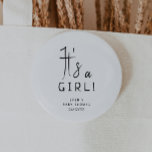 Badge Rond 5 Cm Simple moderne Baby shower neutre C'est une fille<br><div class="desc">Célébrez votre petite avec notre baby shower moderne et neutre simple, c'est un bouton fille, avec un design minimaliste noir et blanc qui est moderne et joli. Avec son esthétique propre et d'inspiration boho, l'atmosphère contemporaine et neutre pour le genre est parfaite pour accueillir un bébé garçon ou une fille...</div>