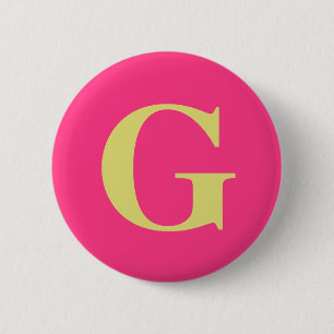 Badge Rond 5 Cm Simple Monogram Fuchsia and Straw Yellow