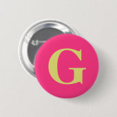 Badge Rond 5 Cm Simple Monogram Fuchsia and Straw Yellow (Devant & derrière)