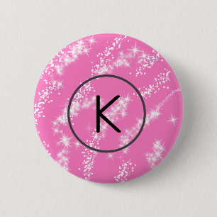 Badge Rond 5 Cm simple monogramme blanc minimaliste paillettes ros