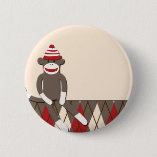 Badge Rond 5 Cm Singe à motifs de losanges de chaussette