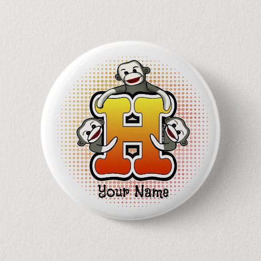 Badge Rond 5 Cm Singe chaussette à monogramme H (Devant)