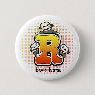 Badge Rond 5 Cm Singe chaussette à monogramme R