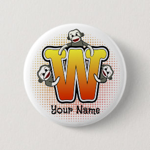 Badge Rond 5 Cm Singe chaussette à monogramme W
