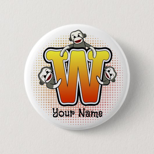 Badge Rond 5 Cm Singe chaussette à monogramme W (Devant)