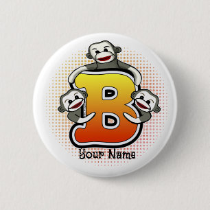 Badge Rond 5 Cm Singe Chaussette Monogrammé B