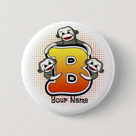 Badge Rond 5 Cm Singe Chaussette Monogrammé B (Devant)