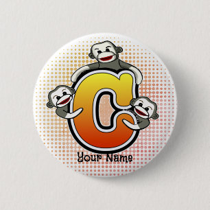 Badge Rond 5 Cm Singe chaussette Monogramme C