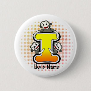 Badge Rond 5 Cm Singe chaussette monogramme I