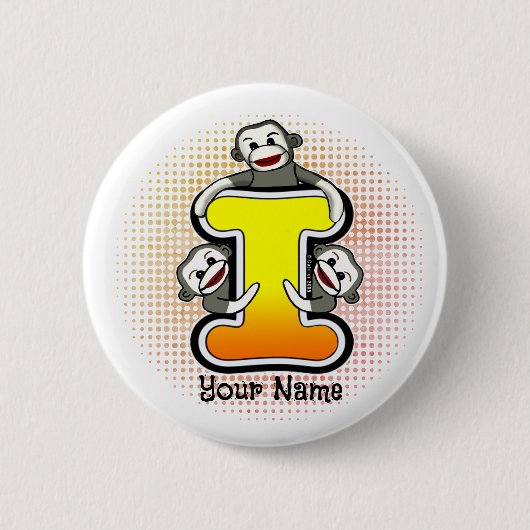 Badge Rond 5 Cm Singe chaussette monogramme I (Devant)