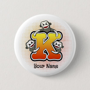Badge Rond 5 Cm Singe Chaussette Monogramme K