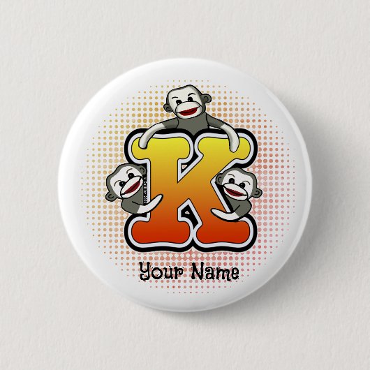 Badge Rond 5 Cm Singe Chaussette Monogramme K (Devant)