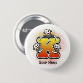 Badge Rond 5 Cm Singe Chaussette Monogramme K (Devant & derrière)