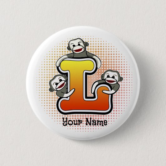 Badge Rond 5 Cm Singe Chaussette Monogramme L (Devant)