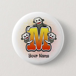 Badge Rond 5 Cm Singe Chaussette Monogramme M