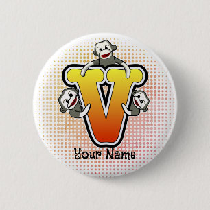 Badge Rond 5 Cm Singe Chaussette Monogramme V