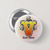 Badge Rond 5 Cm Singe Chaussette Monogramme V (Devant & derrière)