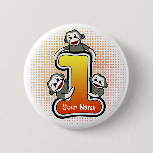 Badge Rond 5 Cm Singe Chaussette Numéro 1