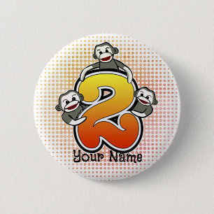 Badge Rond 5 Cm Singe Chaussette Numéro 2