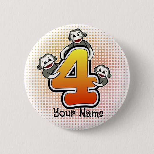 Badge Rond 5 Cm Singe Chaussette Numéro 4 (Devant)