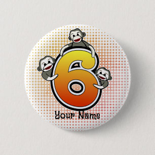 Badge Rond 5 Cm Singe Chaussette Numéro 6