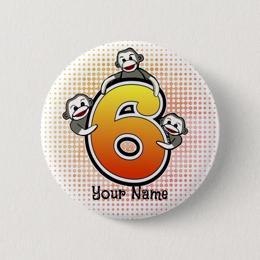 Badge Rond 5 Cm Singe Chaussette Numéro 6 (Devant)