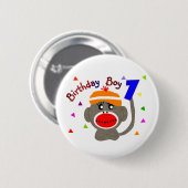 Badge Rond 5 Cm Singe de chaussette de GARÇON d'anniversaire de 1 (Devant & derrière)