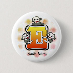 Badge Rond 5 Cm Singe de chaussette E monogramme