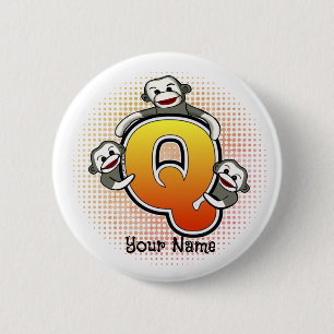 Badge Rond 5 Cm Singe de chaussette Q monogramme