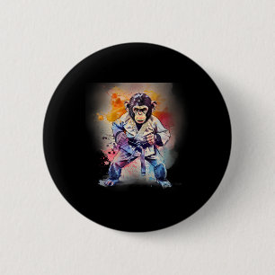 Badge Rond 5 Cm Singe de Kung Fu aquarelle kickboxing Mma amoureux