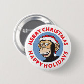 Badge Rond 5 Cm Singe de Noël de Père Noël (Devant & derrière)