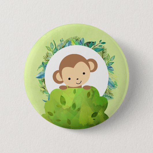 Badge Rond 5 Cm Singe Safari mignon avec Feuilles tropicaux (Devant)