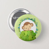 Badge Rond 5 Cm Singe Safari mignon avec Feuilles tropicaux (Devant & derrière)