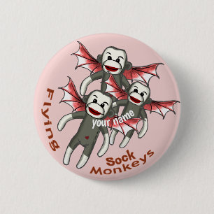 Badge Rond 5 Cm Singes Chaussette Volants