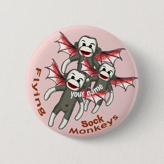 Badge Rond 5 Cm Singes Chaussette Volants (Devant)