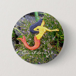 Badge Rond 5 Cm sirène à queue rouge de sirène à l'école