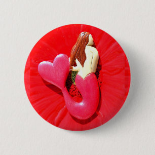 Badge Rond 5 Cm sirène de coeur-queue de roux