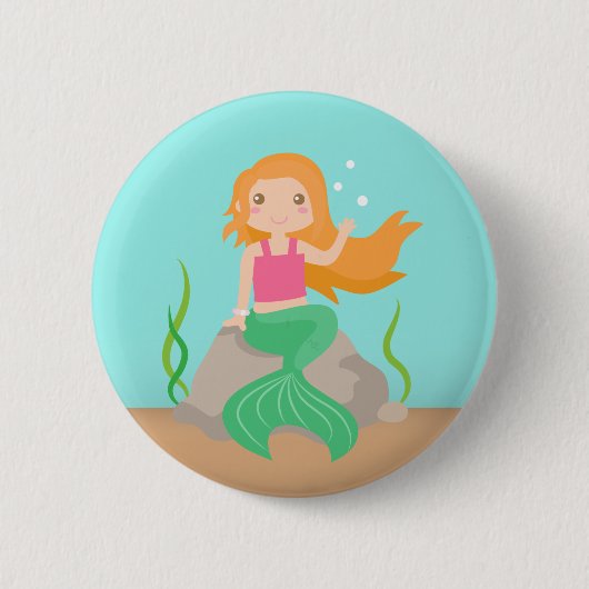 Badge Rond 5 Cm Sirène mignonne sous la mer, pour des filles (Devant)