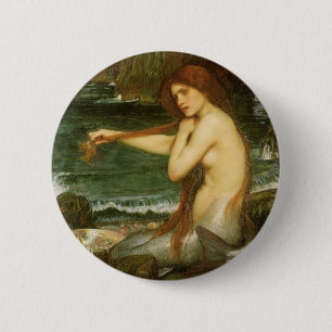 Badge Rond 5 Cm Sirène par John William Waterhouse