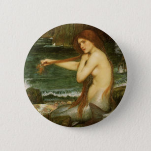 Badge Rond 5 Cm Sirène par John William Waterhouse