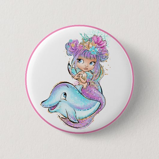 Badge Rond 5 Cm Sirène pourpre (Devant)