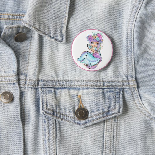 Badge Rond 5 Cm Sirène pourpre (En situation)